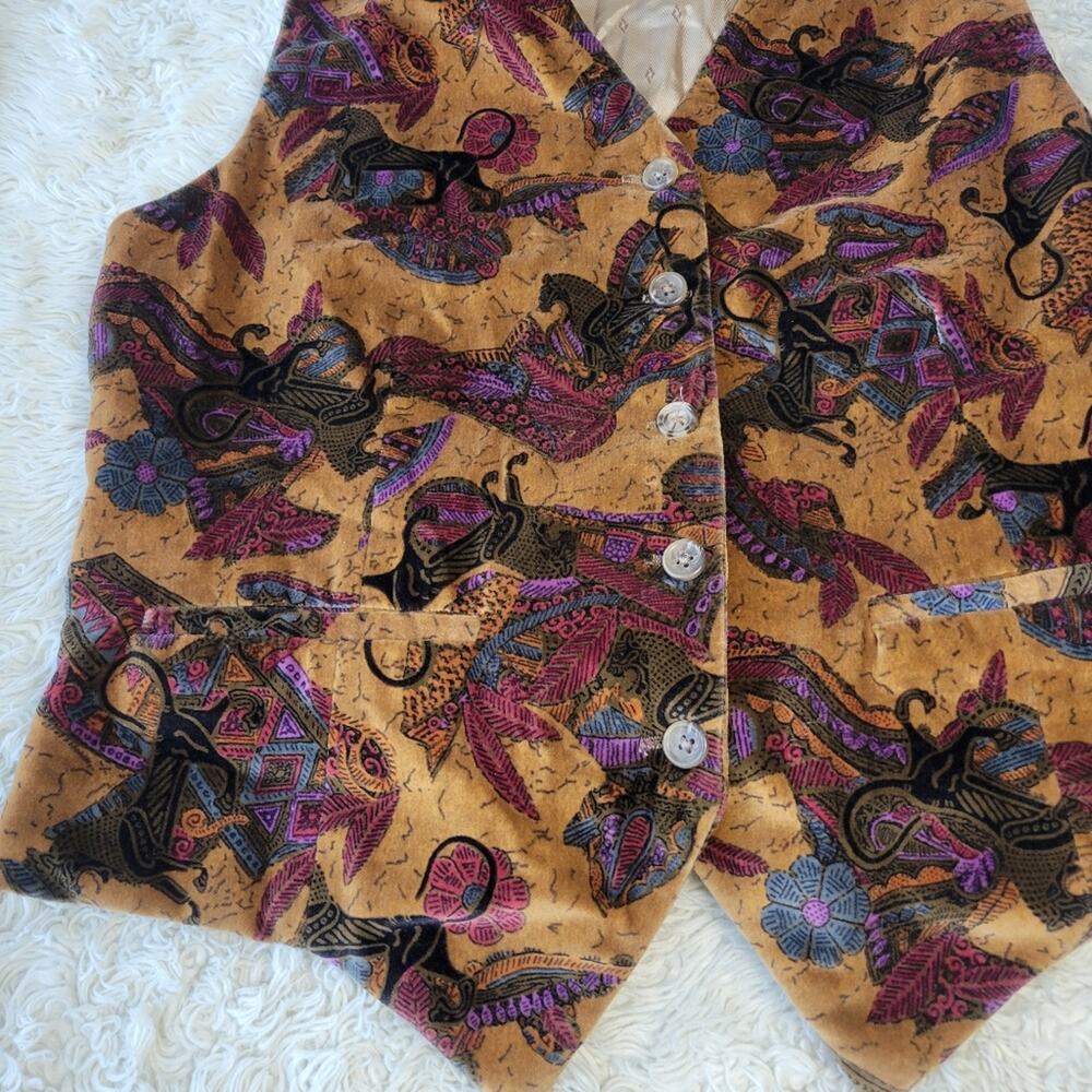 Keaton Chase Vintage Velvet Vest Print Size 10 - Picture 3 of 9